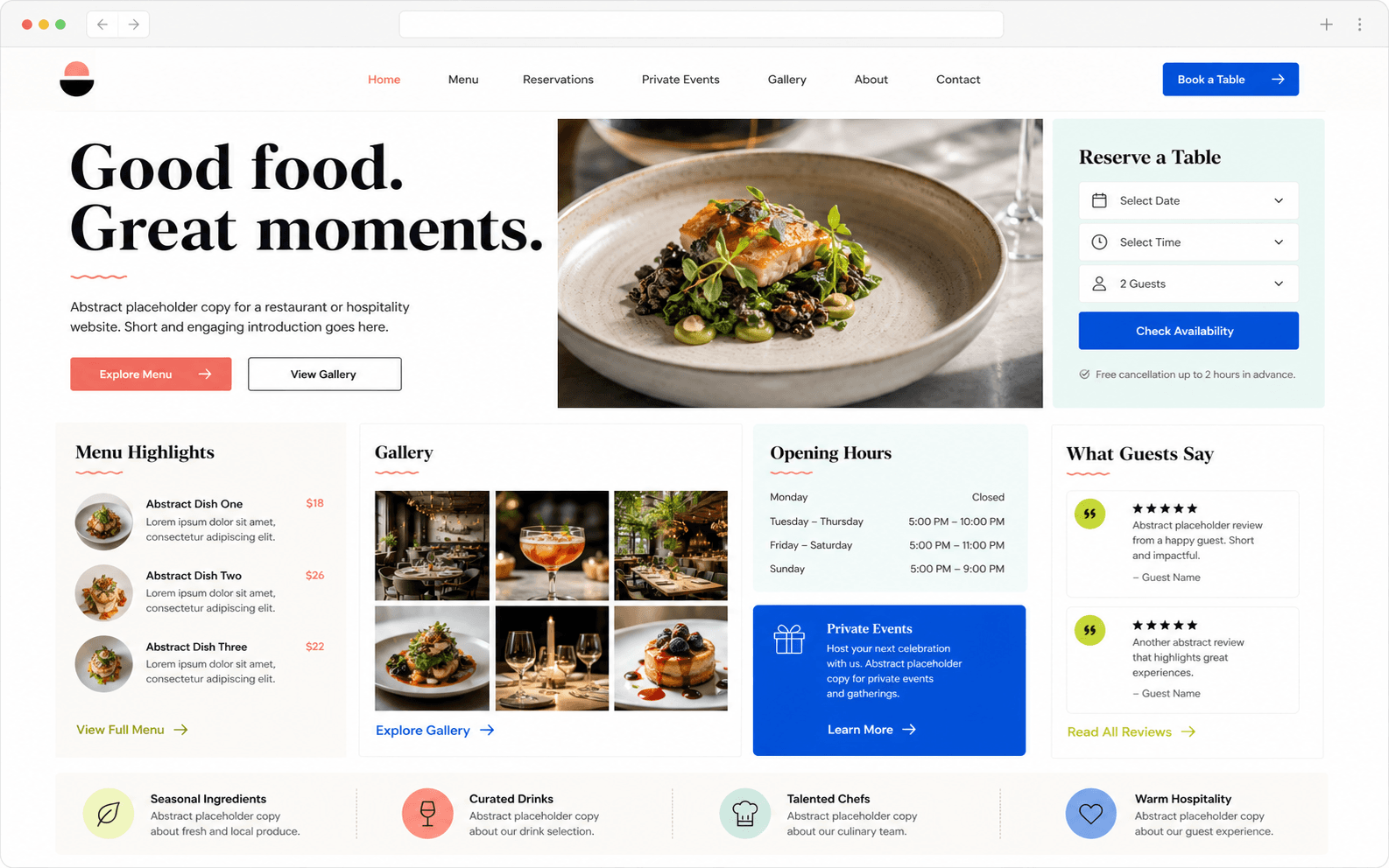 Representative hospitality website screen